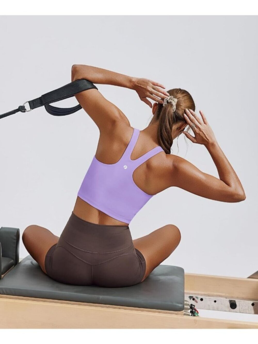 Women's Purple Sports Bra High Neck Racer Back Workout Longline Crop Tank Top - Picture 5 of 6
